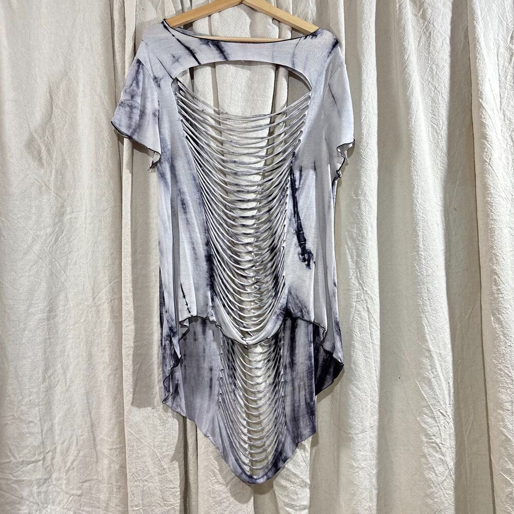 Tie Dye Cage Ladder Back Cut-Out Hi Low‎ Top Festival Grunge